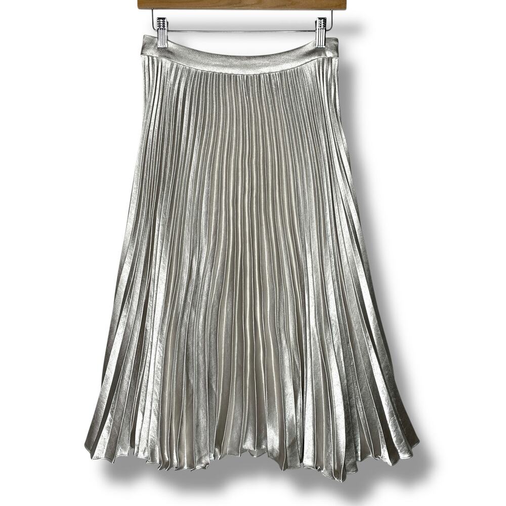Reiss Silver Pleated Midi Skirt | US 4